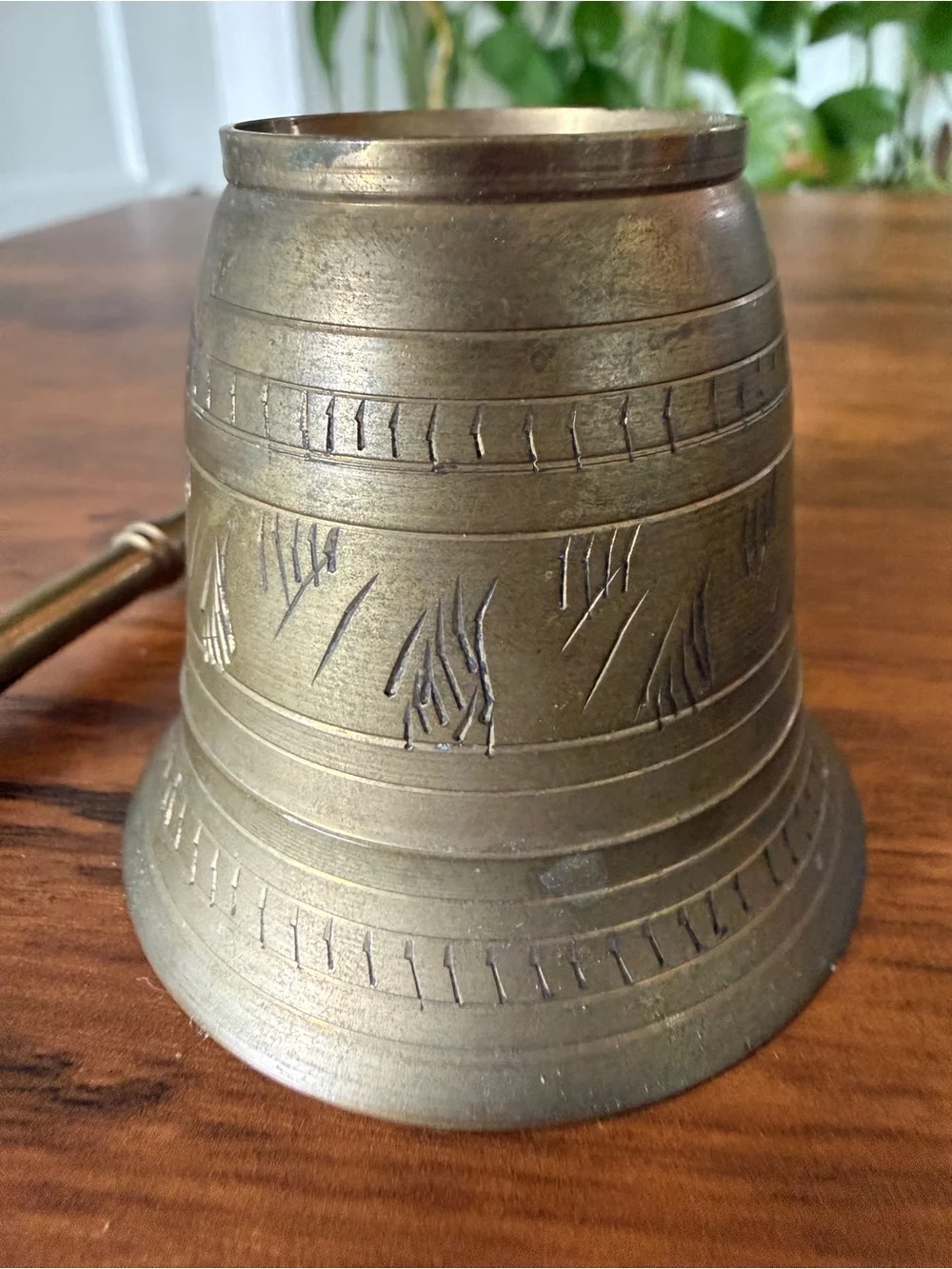 Brass Table Bell with Striker - Antique-Style Brown Finish